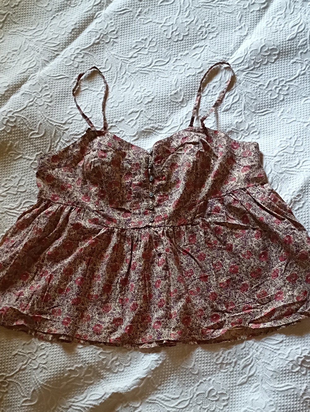 L Kimchi Blue Purple/Red Floral  Ruffle-Hem Camisole